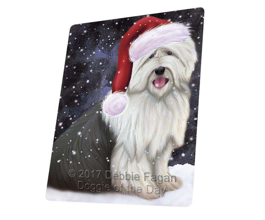 Let it Snow Christmas Holiday Old English Sheepdog Dog Wearing Santa Hat Art Portrait Print Woven Throw Sherpa Plush Fleece Blanket D236
