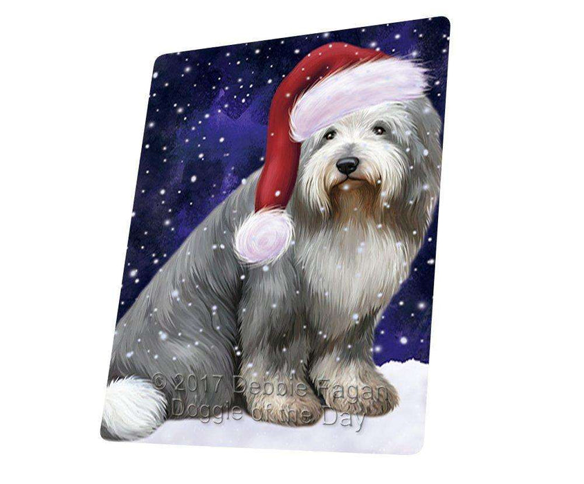 Let it Snow Christmas Holiday Old English Sheepdog Dog Wearing Santa Hat Art Portrait Print Woven Throw Sherpa Plush Fleece Blanket D237