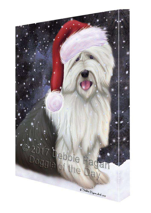 Let it Snow Christmas Holiday Old English Sheepdog Dog Wearing Santa Hat Canvas Wall Art D236