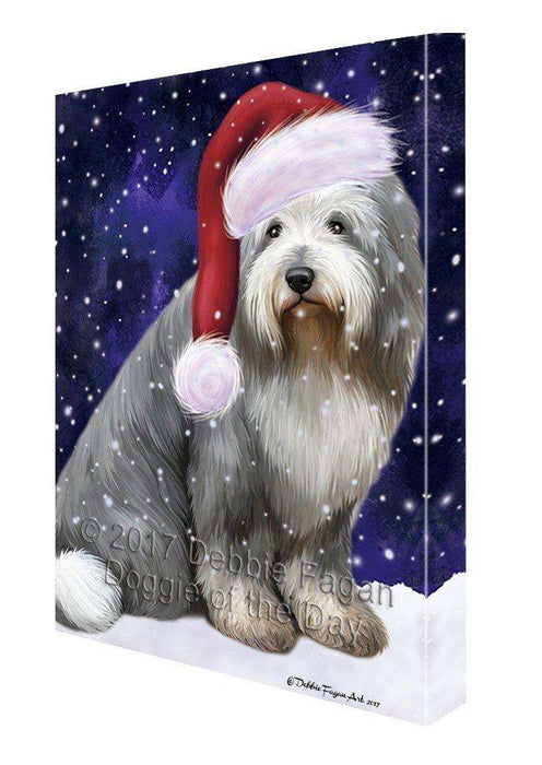 Let it Snow Christmas Holiday Old English Sheepdog Dog Wearing Santa Hat Canvas Wall Art D237