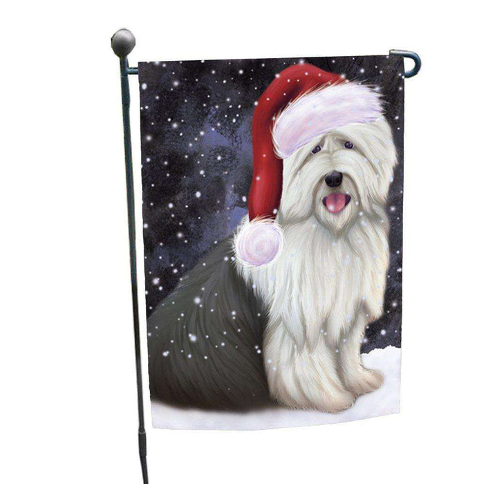 Let it Snow Christmas Holiday Old English Sheepdog Dog Wearing Santa Hat Garden Flag D236