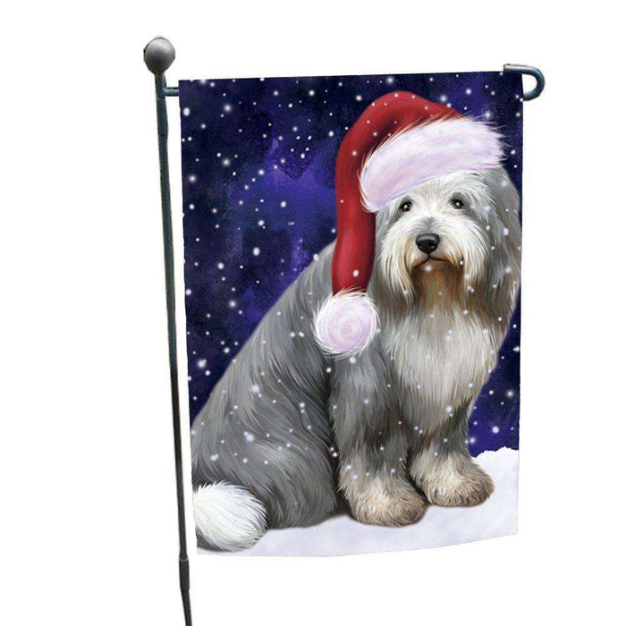 Let it Snow Christmas Holiday Old English Sheepdog Dog Wearing Santa Hat Garden Flag D237
