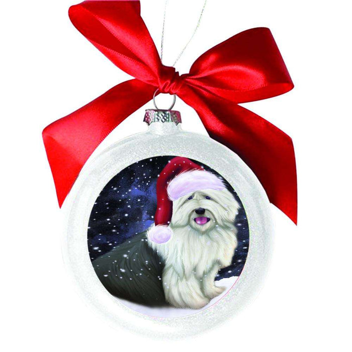 Let it Snow Christmas Holiday Old English Sheepdog White Round Ball Christmas Ornament WBSOR48622