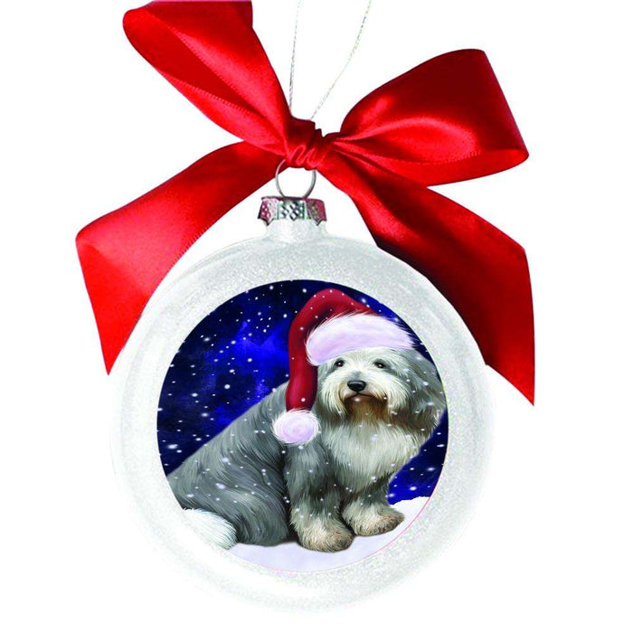 Let it Snow Christmas Holiday Old English Sheepdog White Round Ball Christmas Ornament WBSOR48623