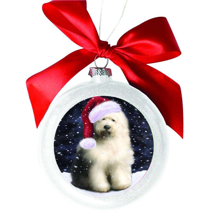 Let it Snow Christmas Holiday Old English Sheepdog White Round Ball Christmas Ornament WBSOR48624