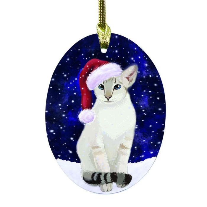 Let it Snow Christmas Holiday Oriental Blue-Point Siamese Cat Oval Glass Christmas Ornament OGOR48625