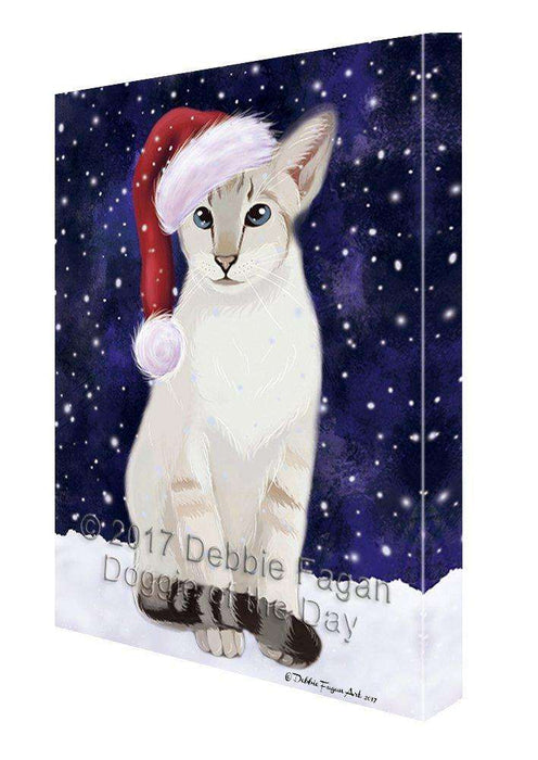 Let it Snow Christmas Holiday Oriental Blue Point Siamese Cat Wearing Santa Hat Canvas Wall Art