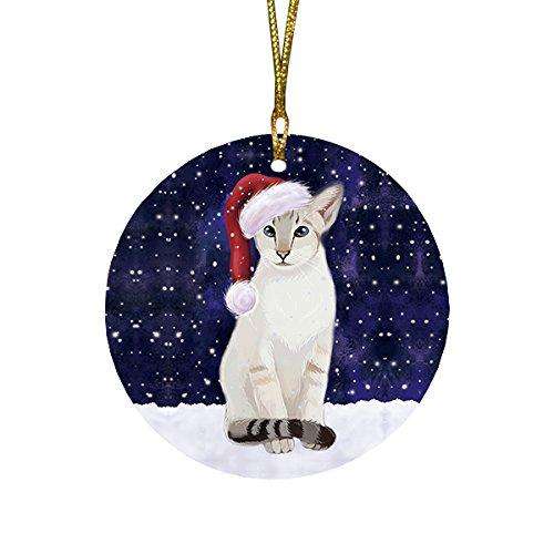 Let it Snow Christmas Holiday Oriental Blue Point Siamese Cat Wearing Santa Hat Round Ornament D213