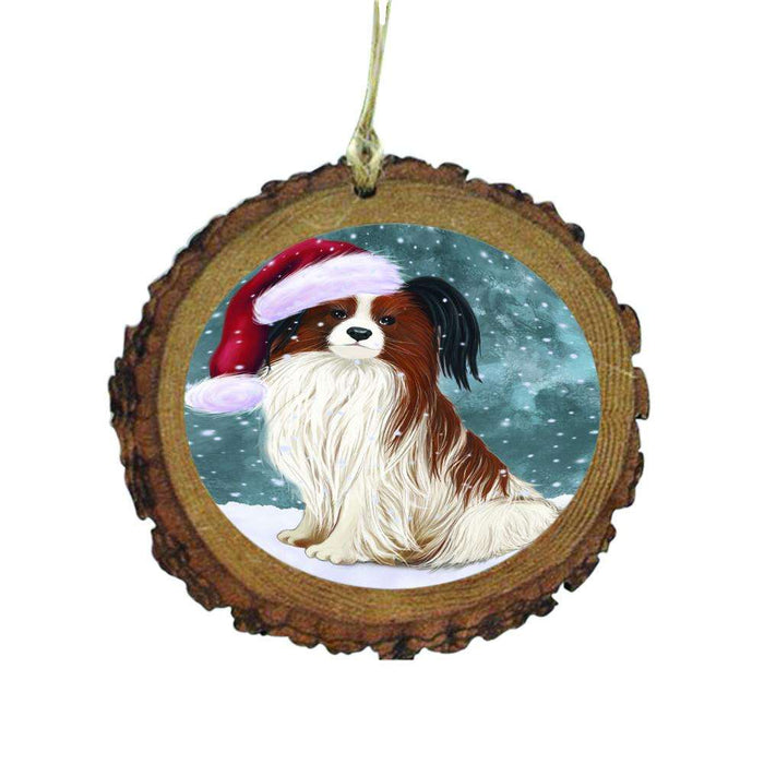 Let it Snow Christmas Holiday Papillion Dog Wooden Christmas Ornament WOR48626