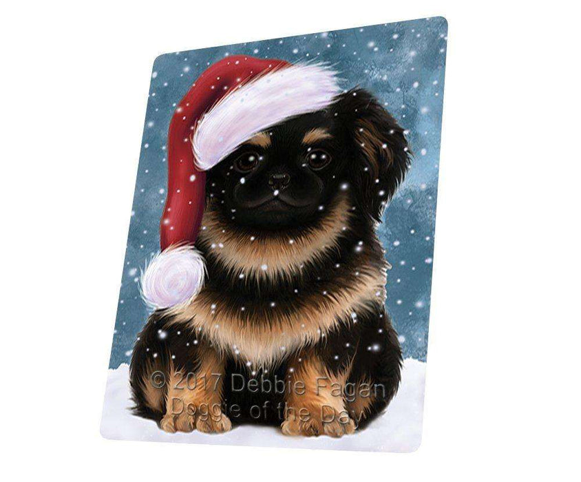 Let it Snow Christmas Holiday Pekingese Dog Wearing Santa Hat Art Portrait Print Woven Throw Sherpa Plush Fleece Blanket D239