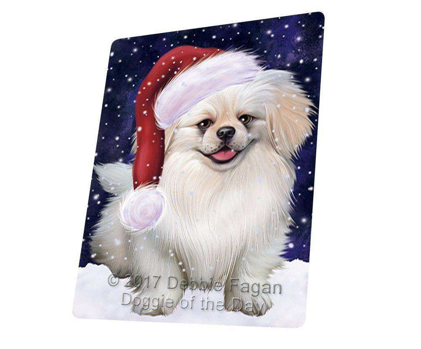Let it Snow Christmas Holiday Pekingese Dog Wearing Santa Hat Art Portrait Print Woven Throw Sherpa Plush Fleece Blanket