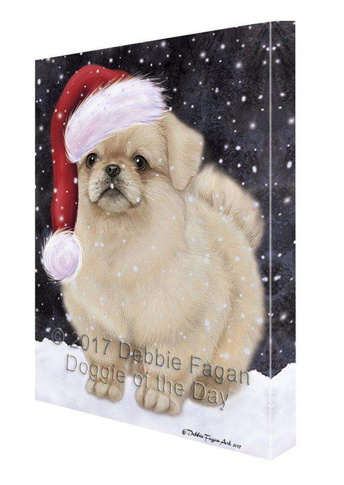 Let it Snow Christmas Holiday Pekingese Dog Wearing Santa Hat Canvas Wall Art D238