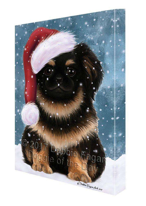 Let it Snow Christmas Holiday Pekingese Dog Wearing Santa Hat Canvas Wall Art D239