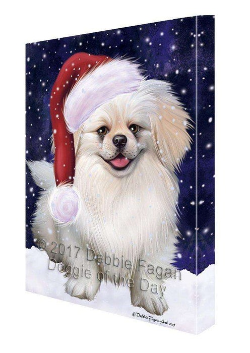 Let it Snow Christmas Holiday Pekingese Dog Wearing Santa Hat Canvas Wall Art