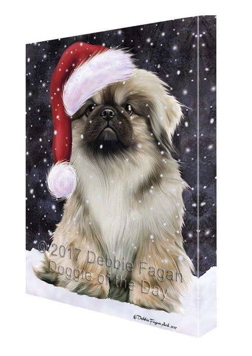 Let it Snow Christmas Holiday Pekingese Dog Wearing Santa Hat Canvas Wall Art