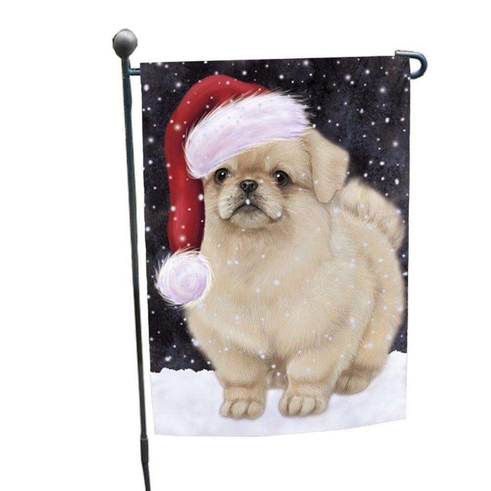 Let it Snow Christmas Holiday Pekingese Dog Wearing Santa Hat Garden Flag D238