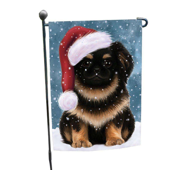 Let it Snow Christmas Holiday Pekingese Dog Wearing Santa Hat Garden Flag D239