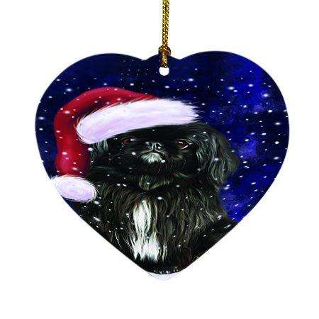 Let it Snow Christmas Holiday Pekingese Dog Wearing Santa Hat Heart Ornament D332