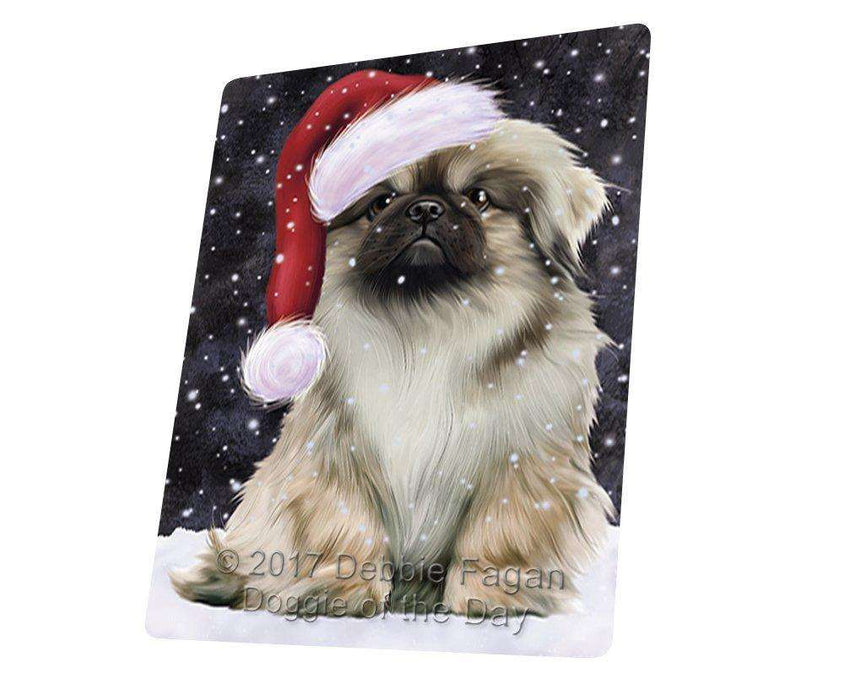 Let It Snow Christmas Holiday Pekingese Dog Wearing Santa Hat Magnet Mini (3.5" x 2")