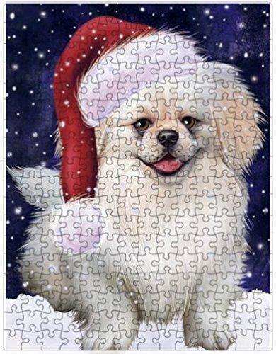 Let it Snow Christmas Holiday Pekingese Dog Wearing Santa Hat Puzzle with Photo Tin D394