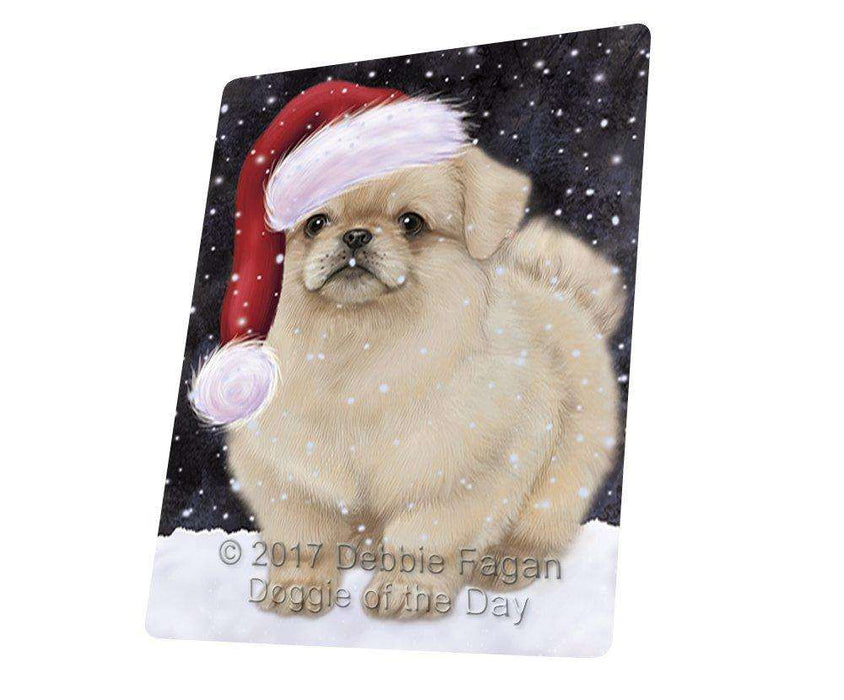 Let it Snow Christmas Holiday Pekingese Dog Wearing Santa Hat Tempered Cutting Board D238