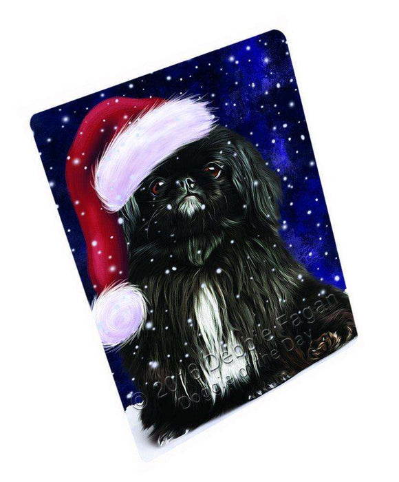 Let it Snow Christmas Holiday Pekingese Dog Wearing Santa Hat Tempered Cutting Board (Small)