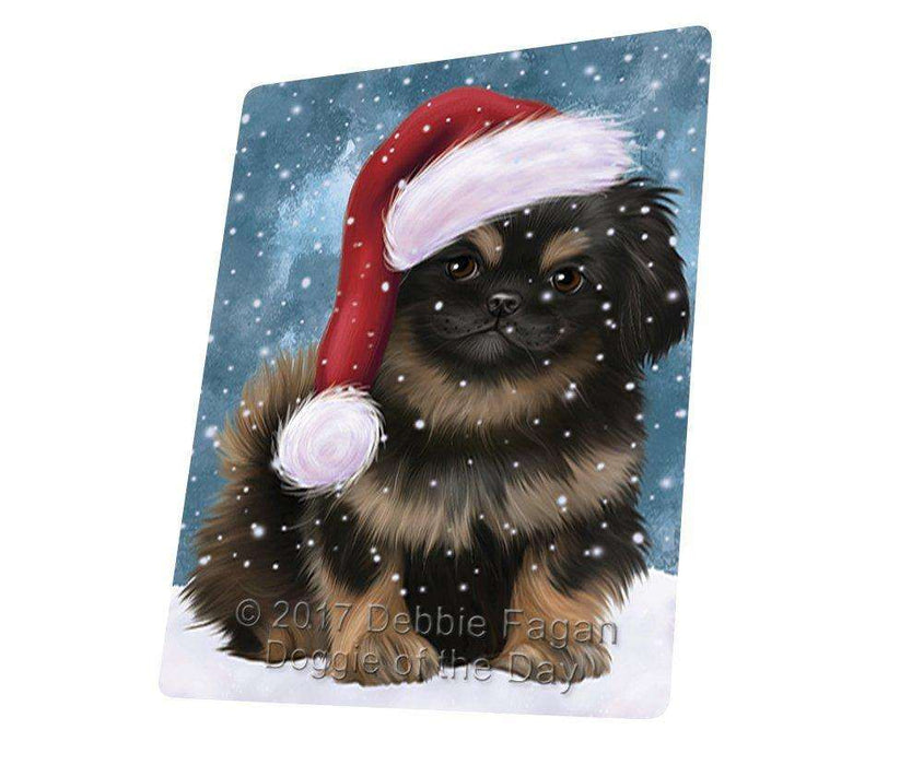 Let it Snow Christmas Holiday Pekingese Dog Wearing Santa Hat Tempered Cutting Board