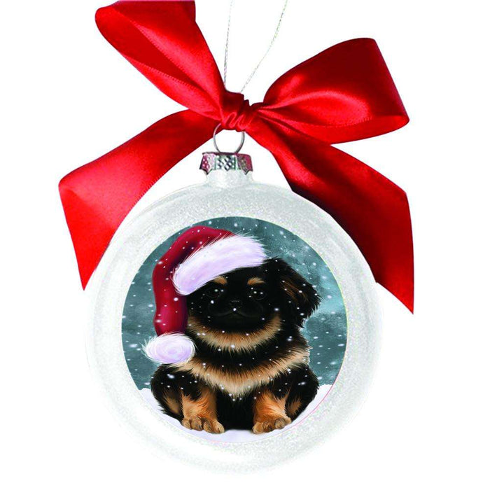 Let it Snow Christmas Holiday Pekingese Dog White Round Ball Christmas Ornament WBSOR48631