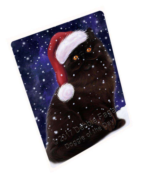 Let it Snow Christmas Holiday Persian Black Cat Wearing Santa Hat Art Portrait Print Woven Throw Sherpa Plush Fleece Blanket D041