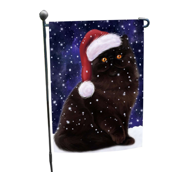 Let it Snow Christmas Holiday Persian Black Cat Wearing Santa Hat Garden Flag FLG041