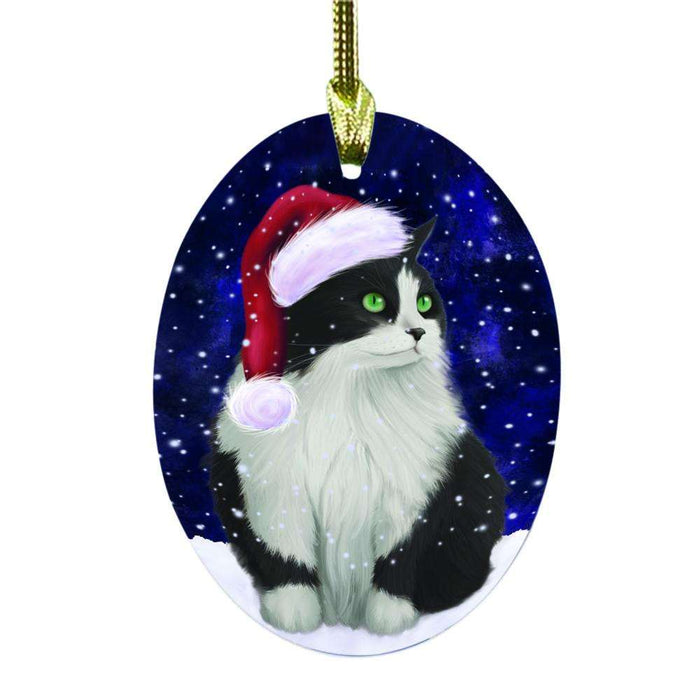 Let it Snow Christmas Holiday Persian Cat Oval Glass Christmas Ornament OGOR48632