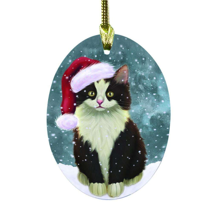 Let it Snow Christmas Holiday Persian Cat Oval Glass Christmas Ornament OGOR48634