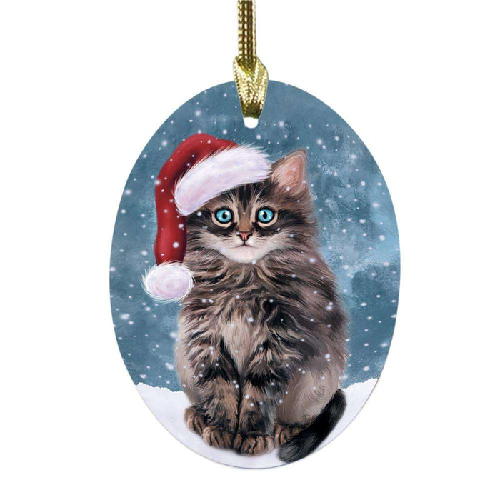 Let it Snow Christmas Holiday Persian Cat Oval Glass Christmas Ornament OGOR48635