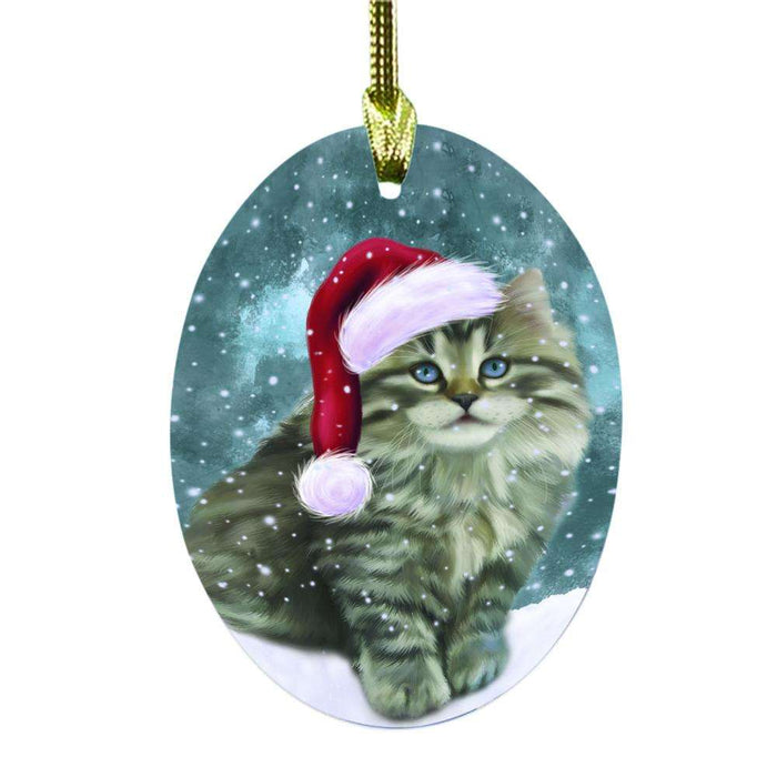 Let it Snow Christmas Holiday Persian Cat Oval Glass Christmas Ornament OGOR48636