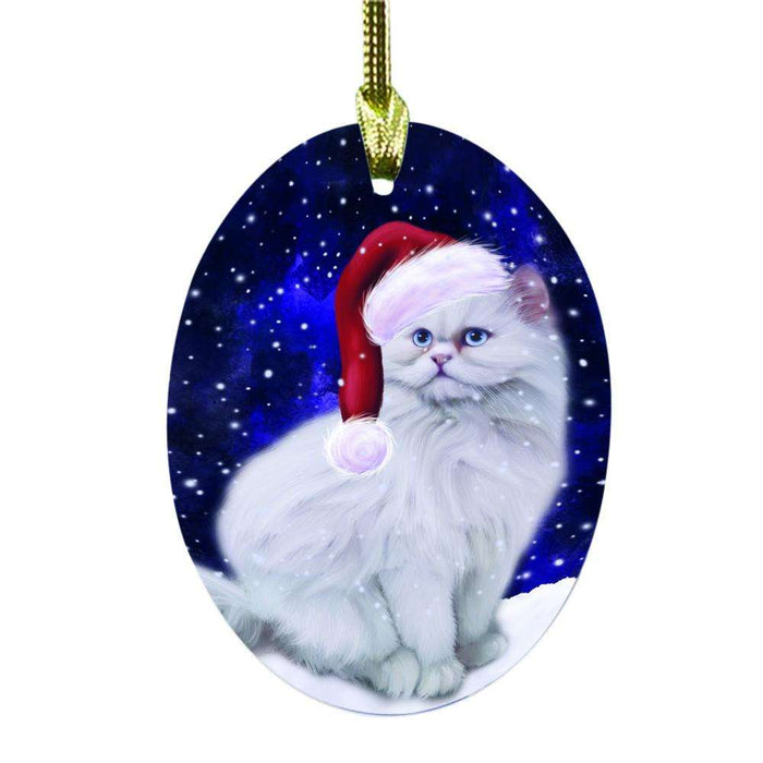 Let it Snow Christmas Holiday Persian Cat Oval Glass Christmas Ornament OGOR48638