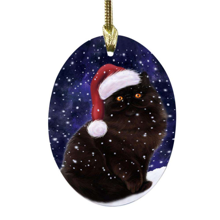 Let it Snow Christmas Holiday Persian Cat Oval Glass Christmas Ornament OGOR48639