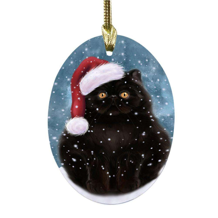 Let it Snow Christmas Holiday Persian Cat Oval Glass Christmas Ornament OGOR48641