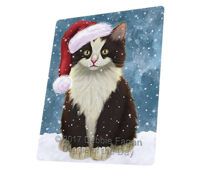 Let it Snow Christmas Holiday Persian Cat Wearing Santa Hat Art Portrait Print Woven Throw Sherpa Plush Fleece Blanket D008