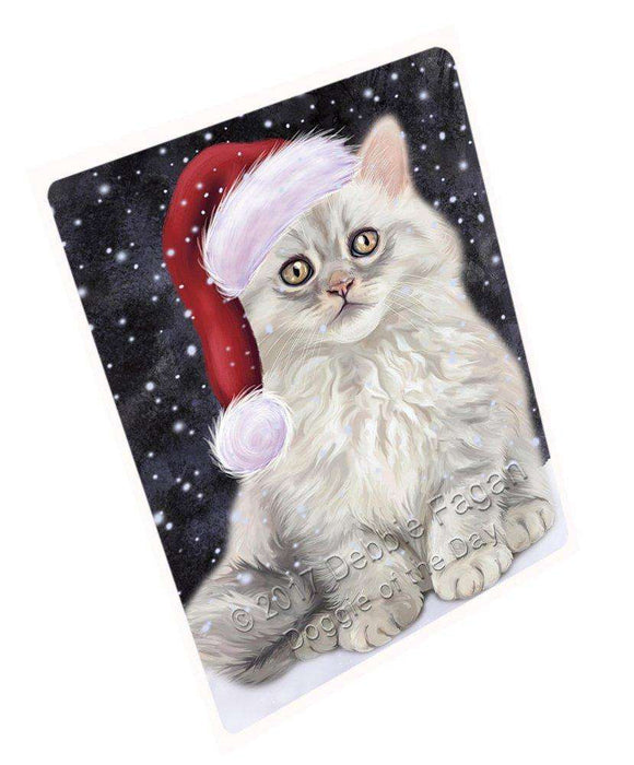 Let it Snow Christmas Holiday Persian Cat Wearing Santa Hat Art Portrait Print Woven Throw Sherpa Plush Fleece Blanket D042