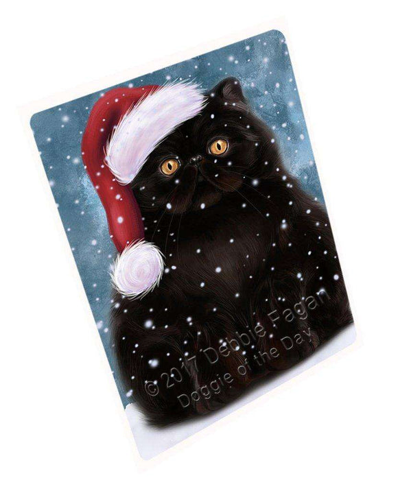 Let it Snow Christmas Holiday Persian Cat Wearing Santa Hat Art Portrait Print Woven Throw Sherpa Plush Fleece Blanket D043
