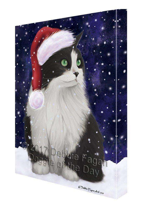 Let it Snow Christmas Holiday Persian Cat Wearing Santa Hat Canvas Wall Art D240