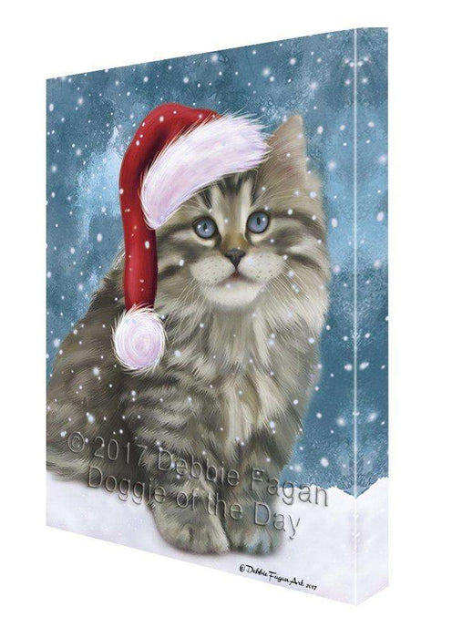 Let it Snow Christmas Holiday Persian Cat Wearing Santa Hat Canvas Wall Art D241