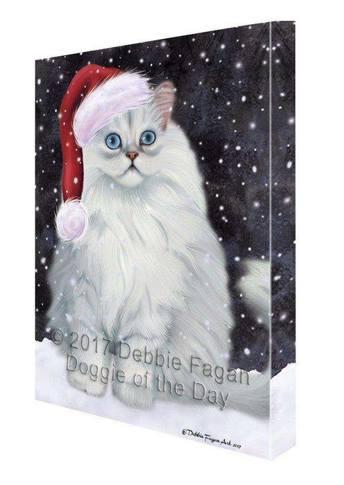 Let it Snow Christmas Holiday Persian Cat Wearing Santa Hat Canvas Wall Art D242