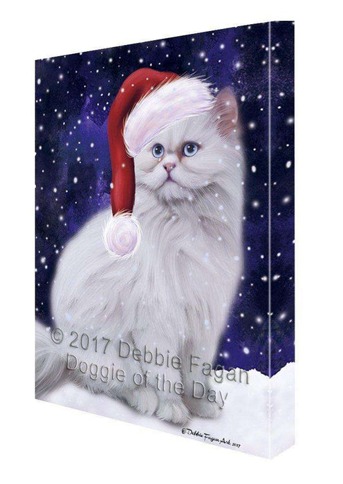 Let it Snow Christmas Holiday Persian Cat Wearing Santa Hat Canvas Wall Art D243