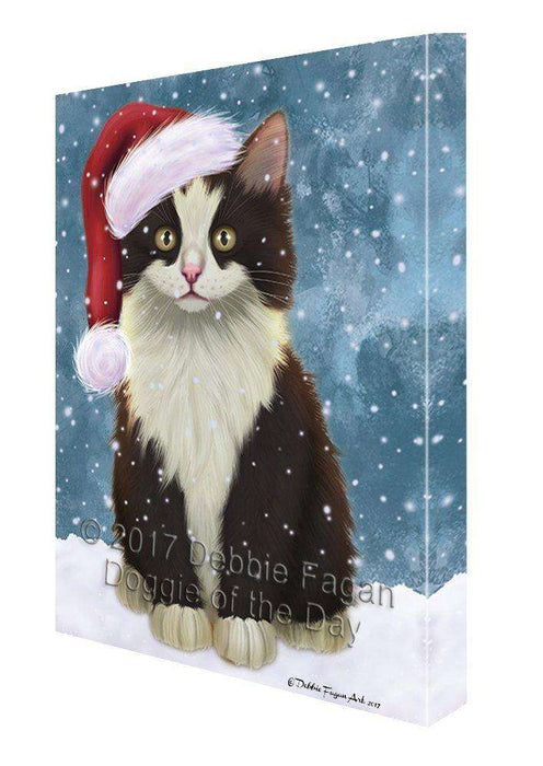 Let it Snow Christmas Holiday Persian Cat Wearing Santa Hat Canvas Wall Art