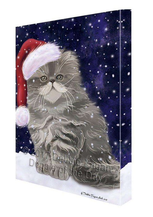 Let it Snow Christmas Holiday Persian Cat Wearing Santa Hat Canvas Wall Art