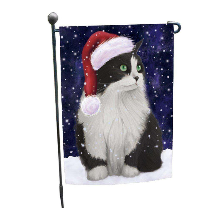 Let it Snow Christmas Holiday Persian Cat Wearing Santa Hat Garden Flag D240