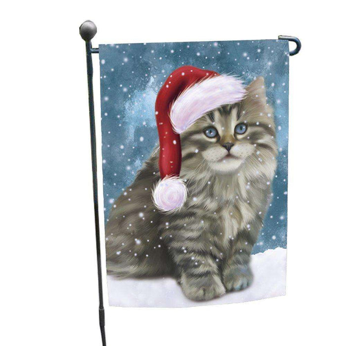 Let it Snow Christmas Holiday Persian Cat Wearing Santa Hat Garden Flag D241
