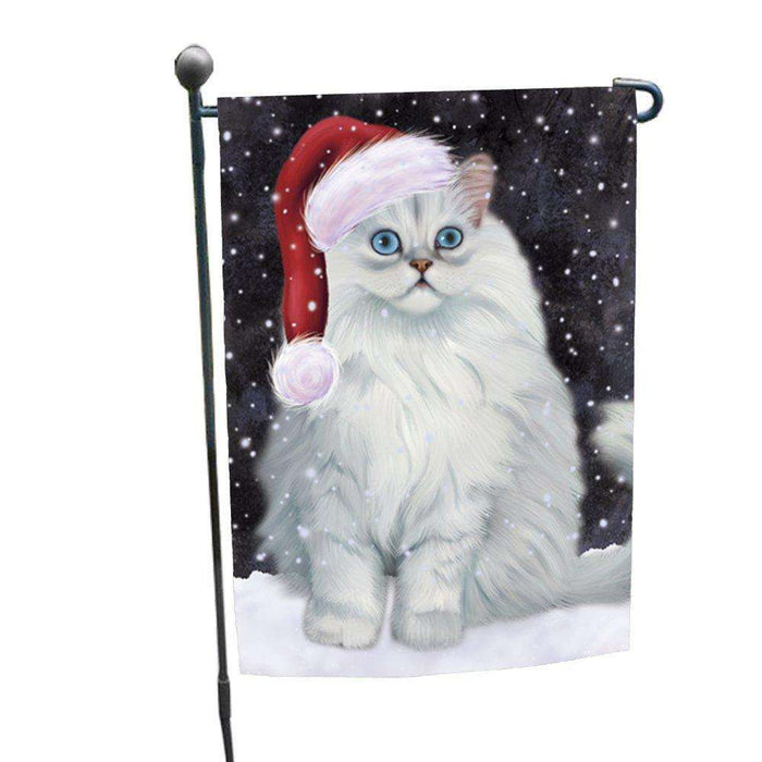 Let it Snow Christmas Holiday Persian Cat Wearing Santa Hat Garden Flag D242