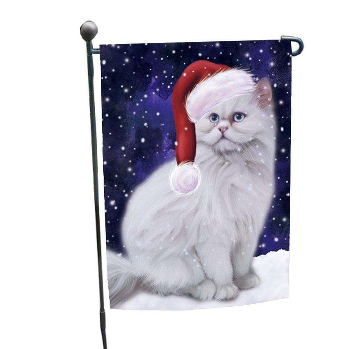 Let it Snow Christmas Holiday Persian Cat Wearing Santa Hat Garden Flag D243